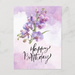 Purple Orchid Birthday Card – Elegant Watercolor 