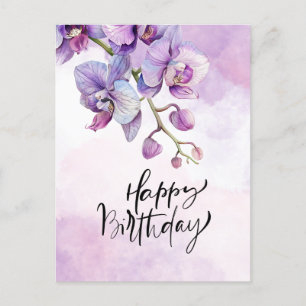 Purple Orchid Birthday Card – Elegant Watercolor 