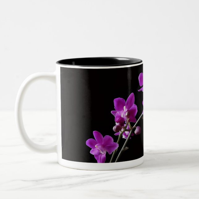 Purple Orchid Blossoms Two-Tone Mug (Left)