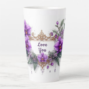 Purple Orchid Floral Frame Latte Mug