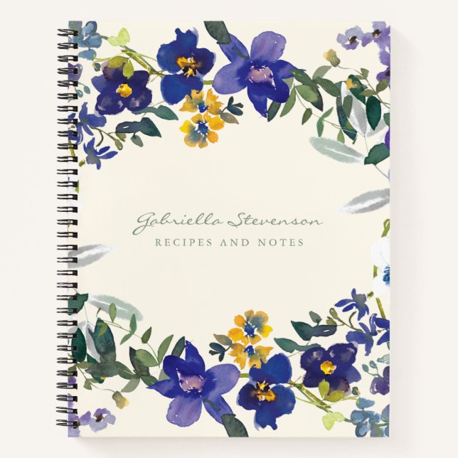 Purple Orchid Floral Wreath Personalized Recipe Notebook (Front)