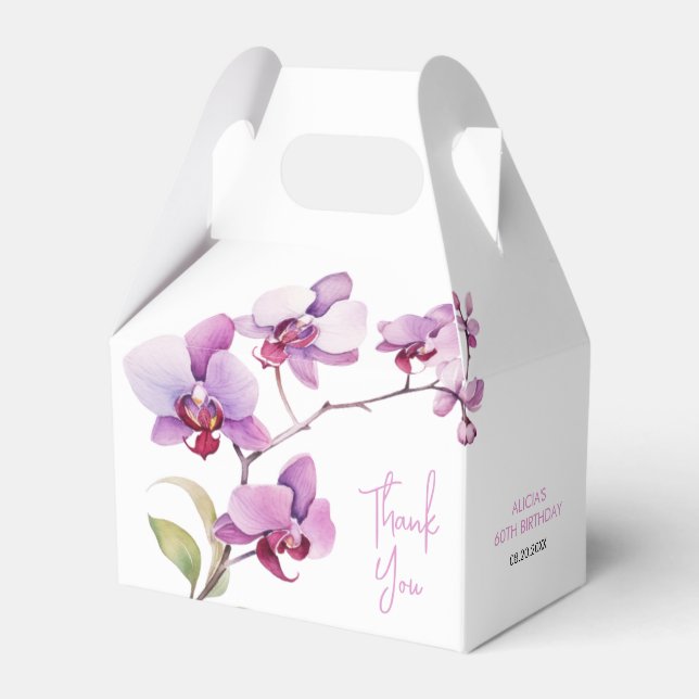 Purple Orchid Flower Blossom Birthday Favor Box (Front Side)