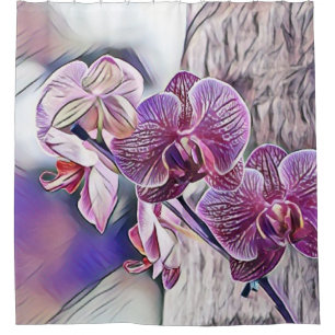 Purple orchid flower on a wooden log painting