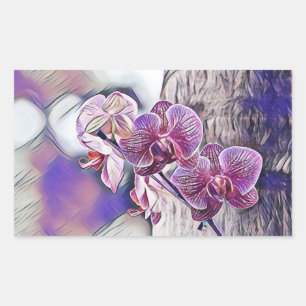 Purple orchid flower on a wooden log painting sticker