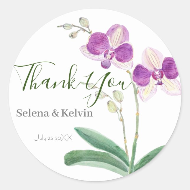 purple orchid flower round sticker  (Front)