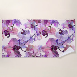 Purple Orchid Flower Watercolor  Beach Towel