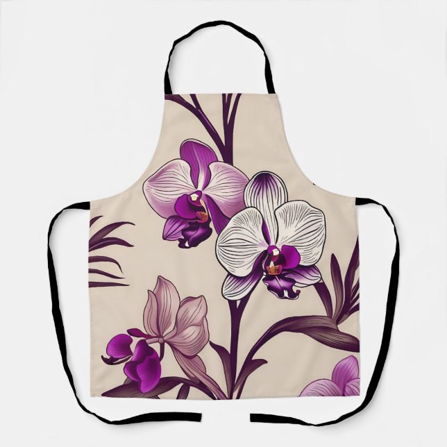 Purple Orchid Flowers Apron (Front)