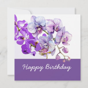 Purple orchid flowers on Birthday Card