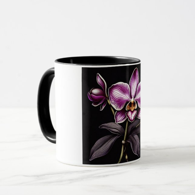 "Purple Orchid Mug - Floral Elegance Cup" (Devant gauche)