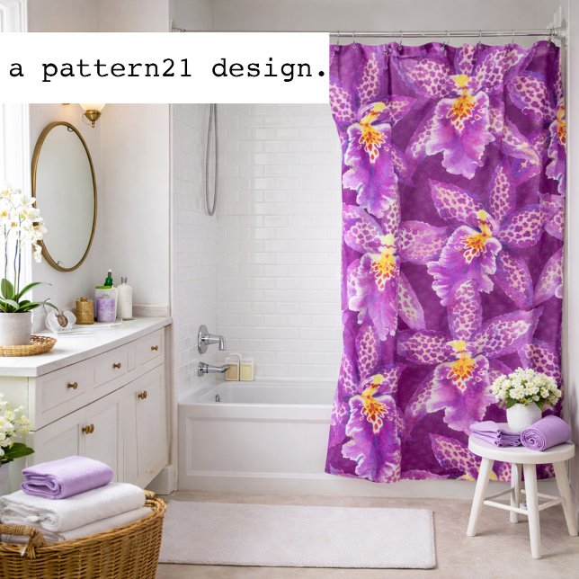 Purple orchid pattern (Vibrant orchid blooms bring tropical color to a fresh spa-style bathroom retreat.)
