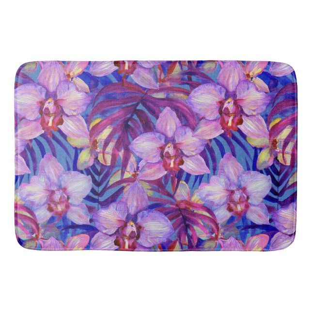 Purple orchid pattern bath mat (Front)