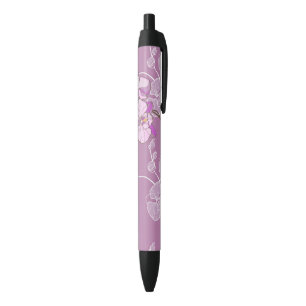 Purple Orchid Pattern Black Ink Pen