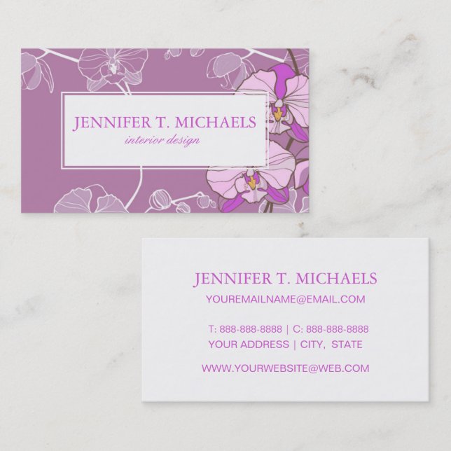 Purple Orchid Pattern Business Card (Front/Back)