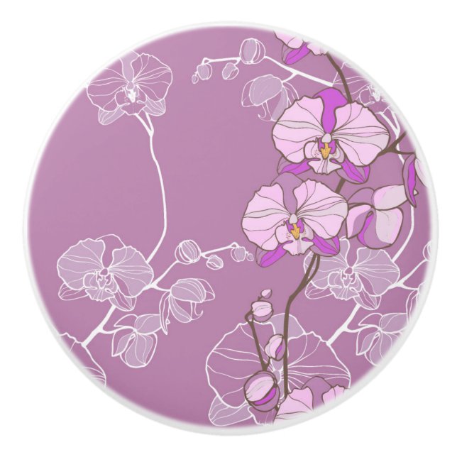 Purple Orchid Pattern Ceramic Knob (Front)
