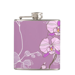Purple Orchid Pattern Hip Flask