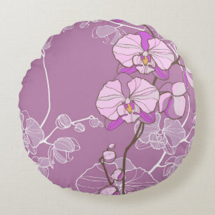 Purple Orchid Pattern Round Pillow