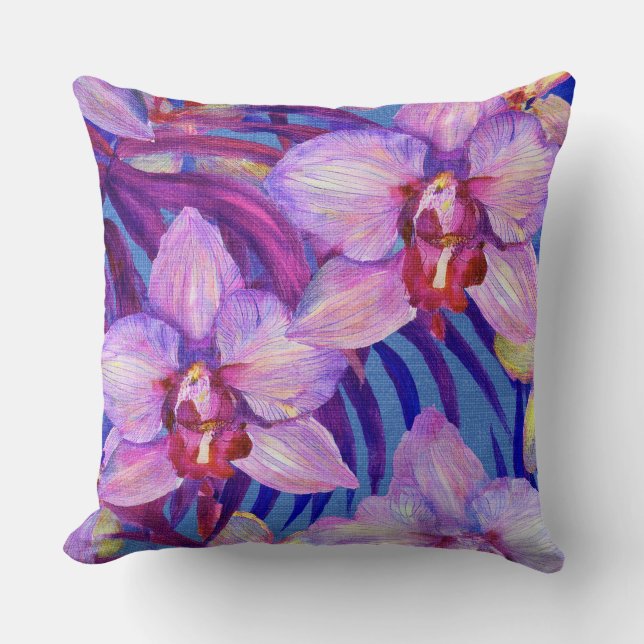 Purple orchid pattern throw pillow (Front)