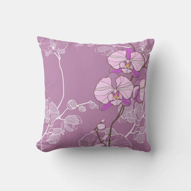 Purple Orchid Pattern Throw Pillow (Front)