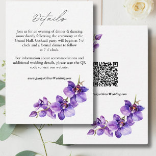 Purple Orchid  script wedding details QR Enclosure Card