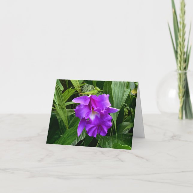 Purple Orchid w Leaves Note Card (Front)