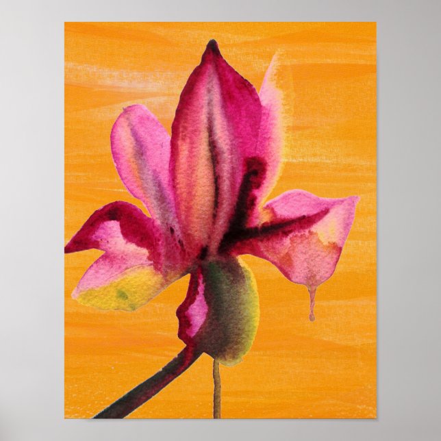 Purple Orchid watercolour flower pop art orange Poster (Front)