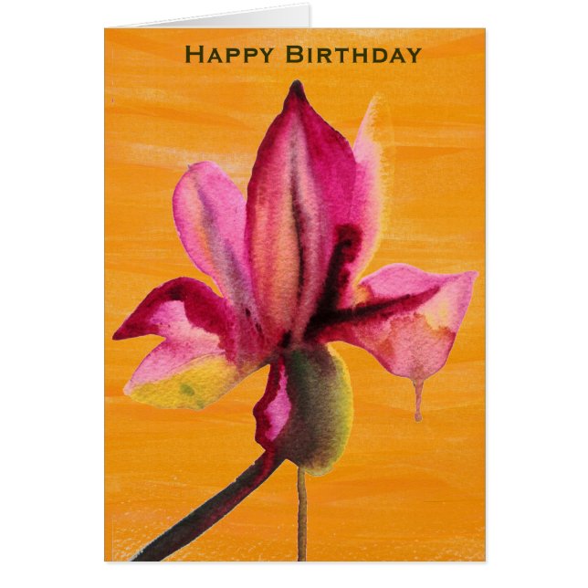 Purple Orchid watercolour orange pop art birthday (Front)