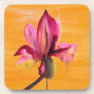 Purple Orchid watercolour orange pop art flower Coaster