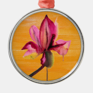 Purple Orchid watercolour orange pop art flower Metal Ornament