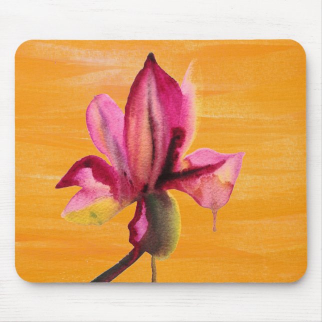 Purple Orchid watercolour orange pop art flower Mouse Pad (Front)