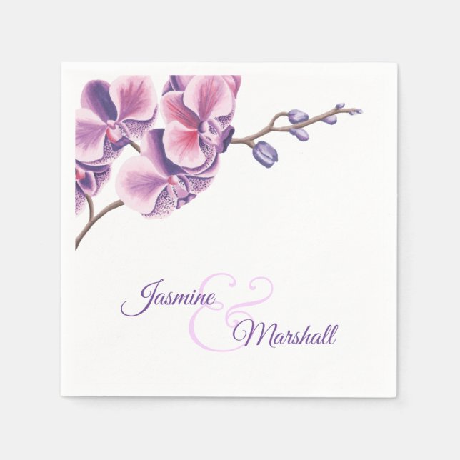 Purple Orchid Wedding Party Napkin (Front)