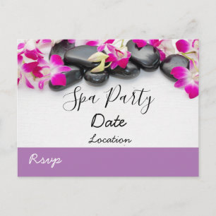 Purple orchid with black hot stone spa party postcard