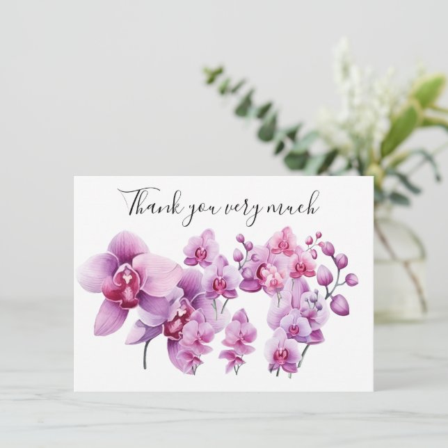 Purple orchid with stone on white background  thank you card (Standing Front)
