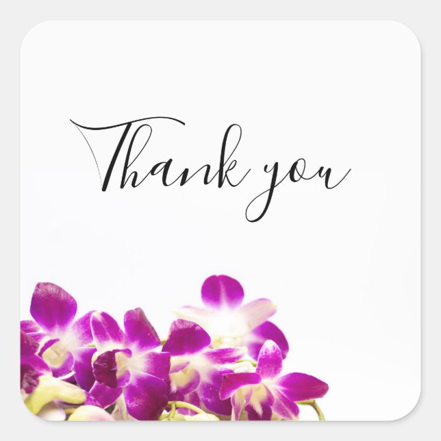 Purple Orchid with stone on white thank you Square Sticker (Front)