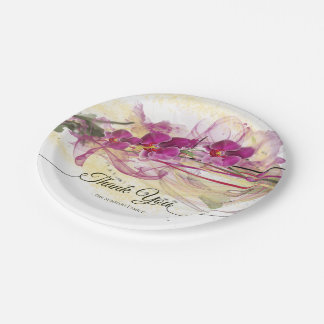 Purple Orchids Abstract Art Calligraphy Paper Plate