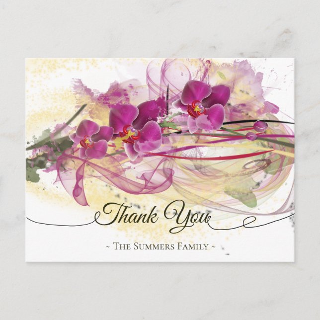 Purple Orchids Abstract Art Calligraphy Postcard (Front)