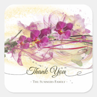 Purple Orchids Abstract Art Calligraphy Square Sticker