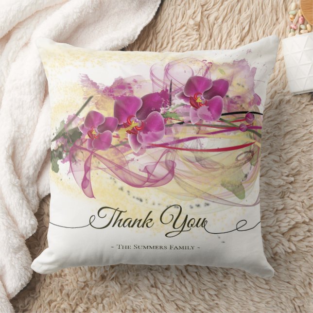 Purple Orchids Abstract Art Calligraphy Throw Pillow (Blanket)