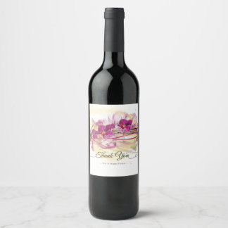 Purple Orchids Abstract Art Calligraphy Wine Label