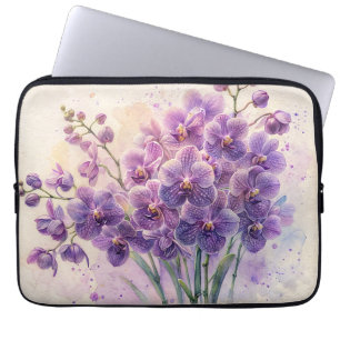 Purple Orchids Against Cream Watercolor Laptop Sleeve
