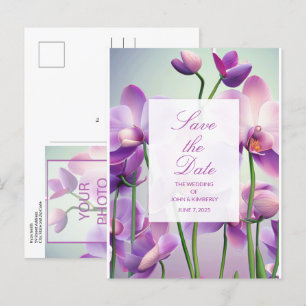 Purple Orchids Floral Wedding Save Date Postcard