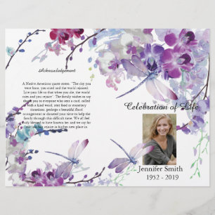 Purple Orchids Hummingbird Funeral Program Flyer