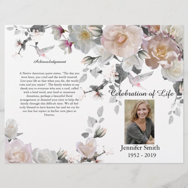 Purple Orchids Hummingbird Funeral Program Flyer (Front)