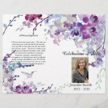 Purple Orchids Hummingbird Funeral Program
