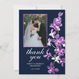 Purple Orchids, Modern Elegant Wedding Thank You Card