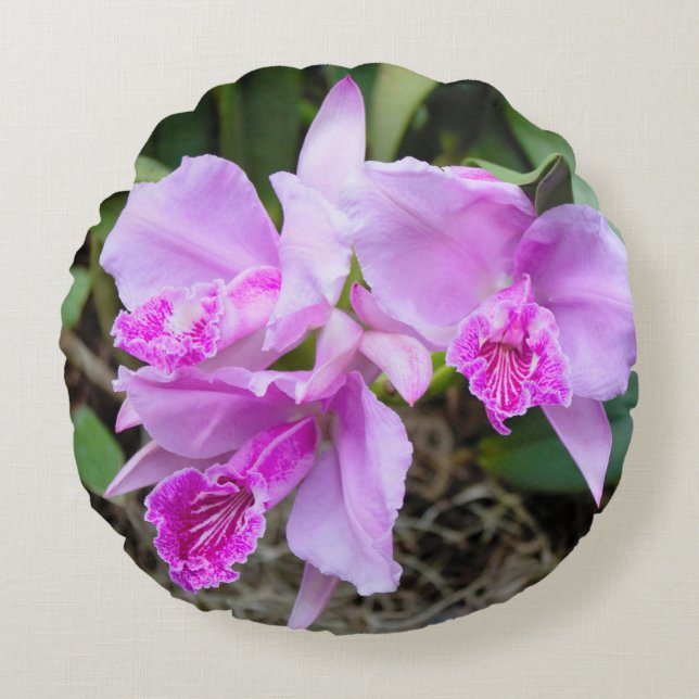 Purple Orchids Round Pillow (Front)