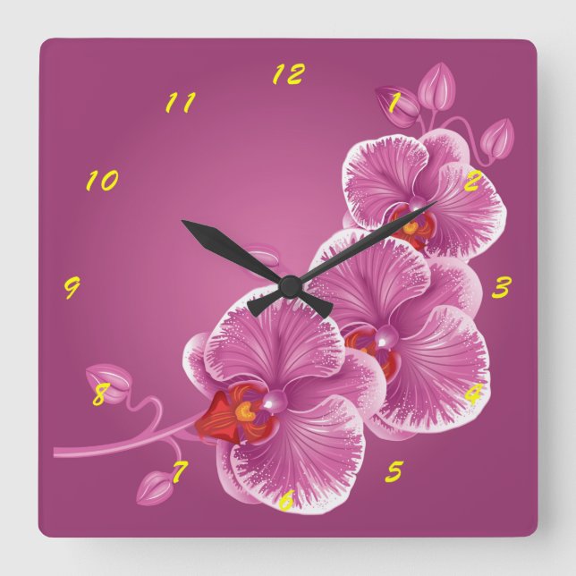 Purple Orchids Square Wall Clock (Front)