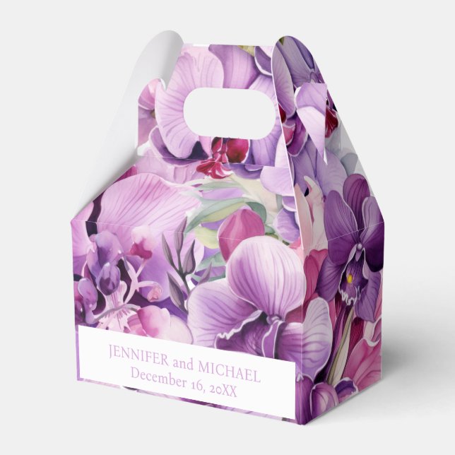 Purple Orchids Watercolor Favour Boxes (Front Side)