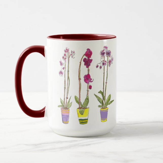 Purple Orchids Whimsical Garden Botanical Mug (Left)
