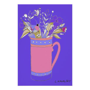 Purple Original Colourful Flowers In A Mug Poster 