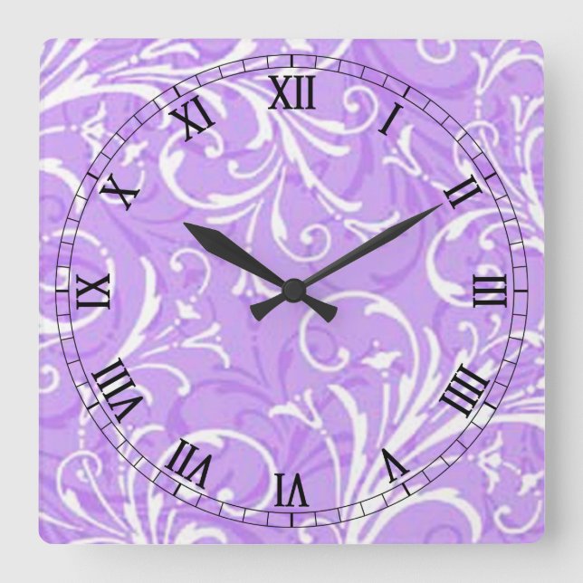 Purple Ornamental Square Roman Numerals Clock (Front)